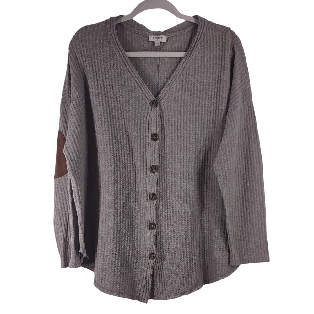 Umgee  Waffle Knit Oversize Top with Elbow Patches, Size Large